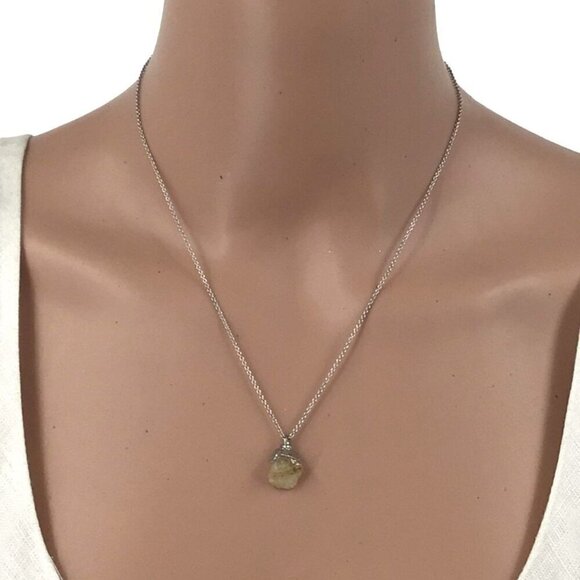 Citrine Pendant Necklace Silver Tone 18 Inch Length - Picture 2 of 2